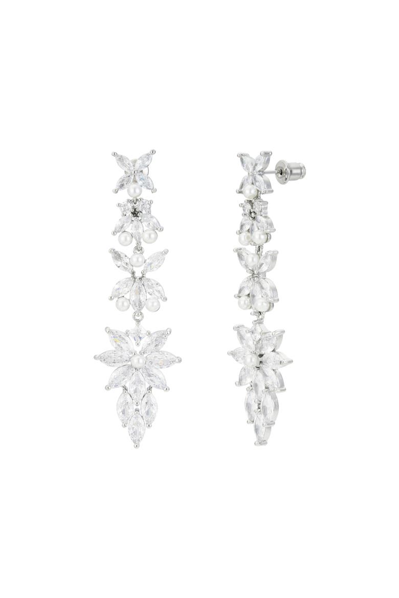 Rosette Crystal Drop Earrings, Main, color, Silver