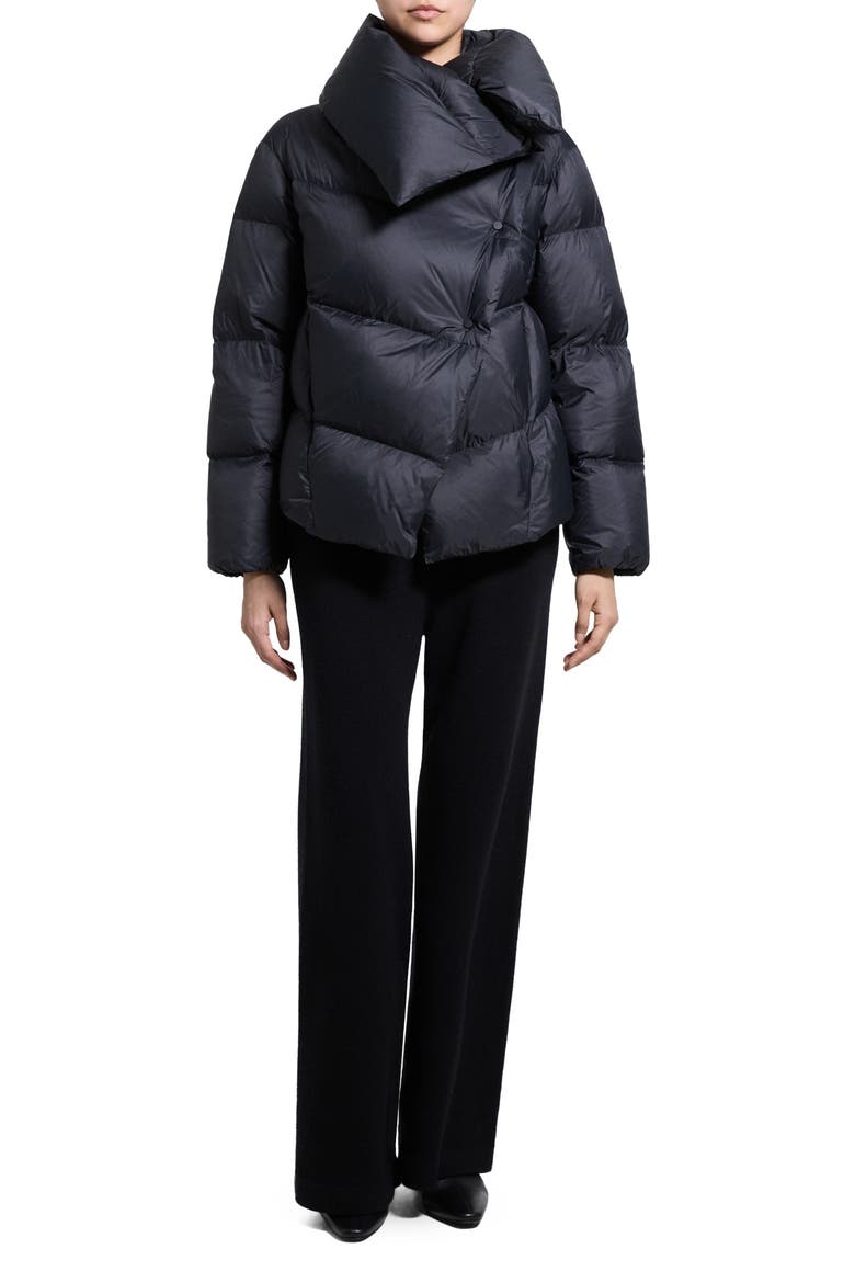 Shawl Collar Recycled Nylon Puffer Jacket, Alternate, color, BLACK - 001