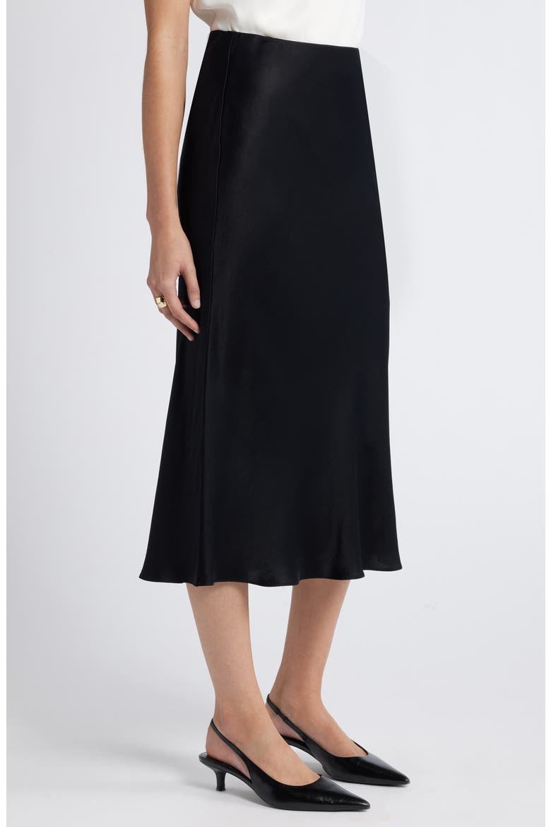 Bias Cut Satin Skirt, Alternate, color, BLACK