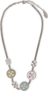 OFF WHITE Women's Silver Arrow Button Necklace