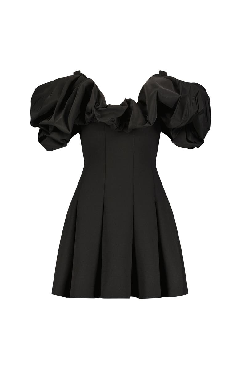 Mac Duggal Crepe Godet Hem Mini Dress With Faille Ruffle, Alternate, color, Black