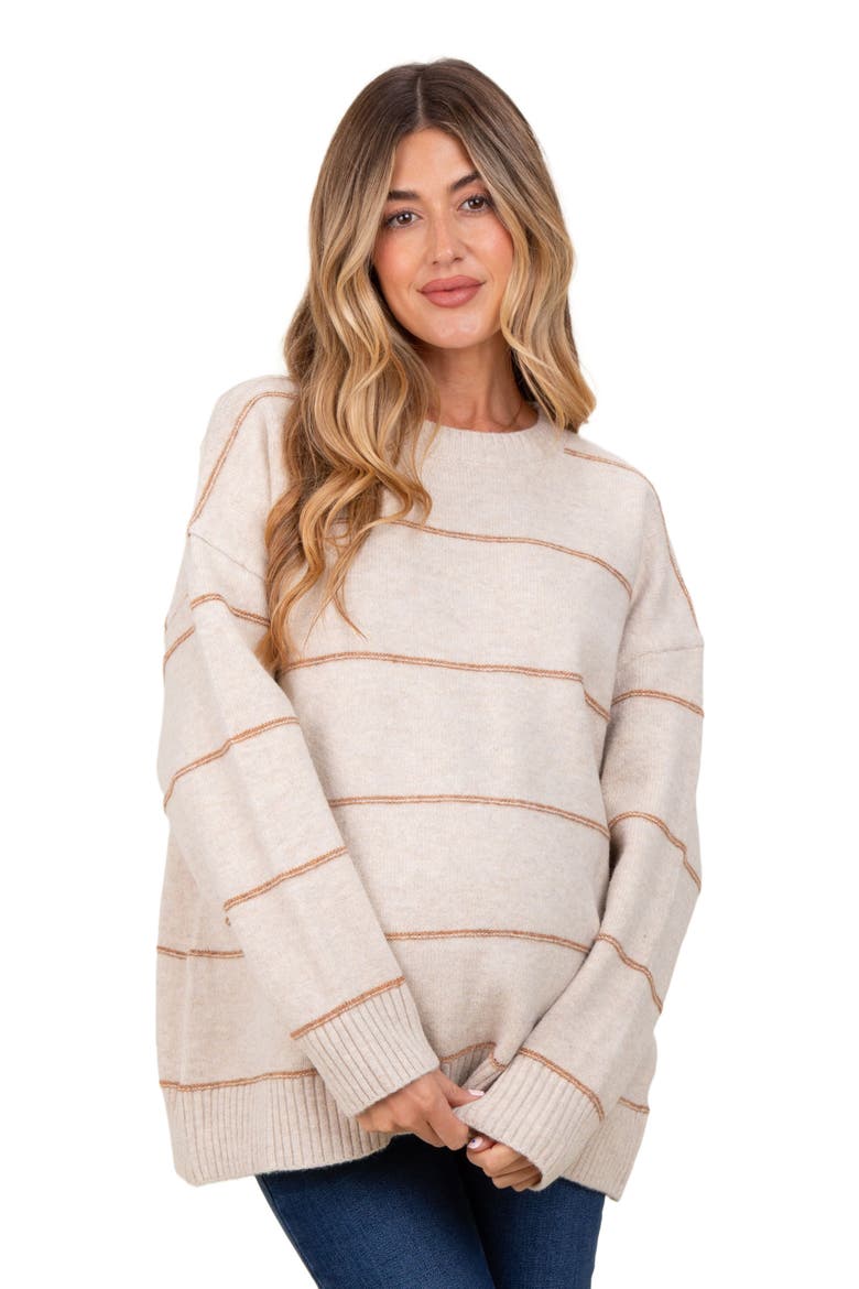 Striped Drop Shoulder Sweater, Alternate, color, Beige