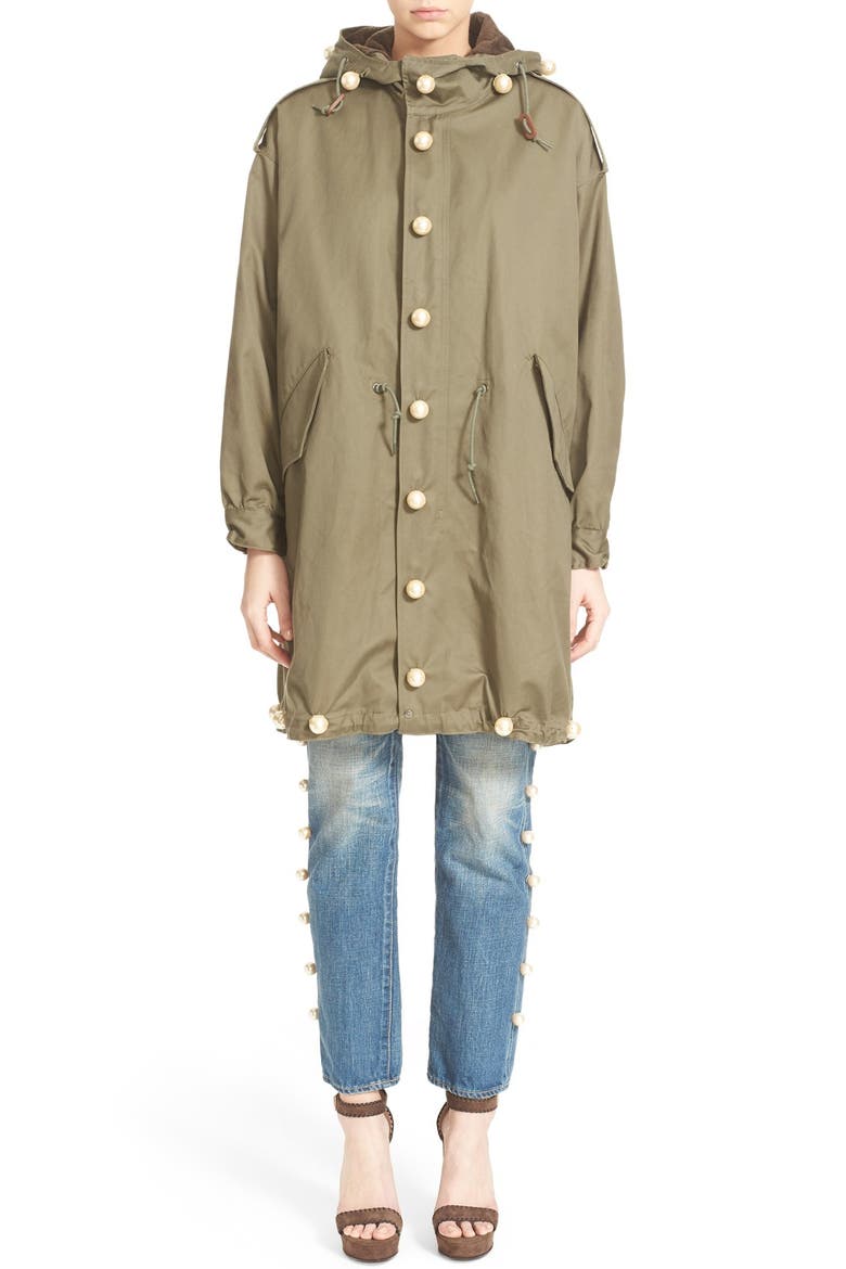 Imitation Pearl Embellished Jeans, Alternate, color, PEARL