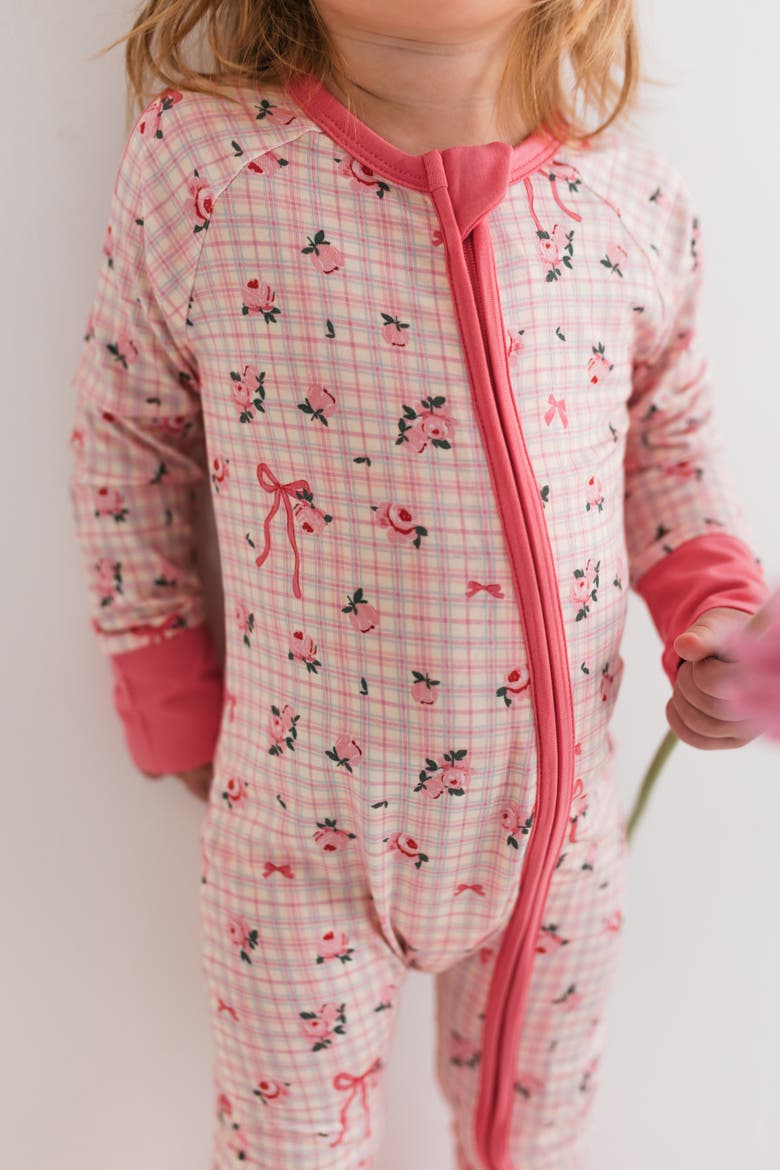 Charlotte Zipper Romper Sleepwear, Alternate, color, Pink Plaid / Floral