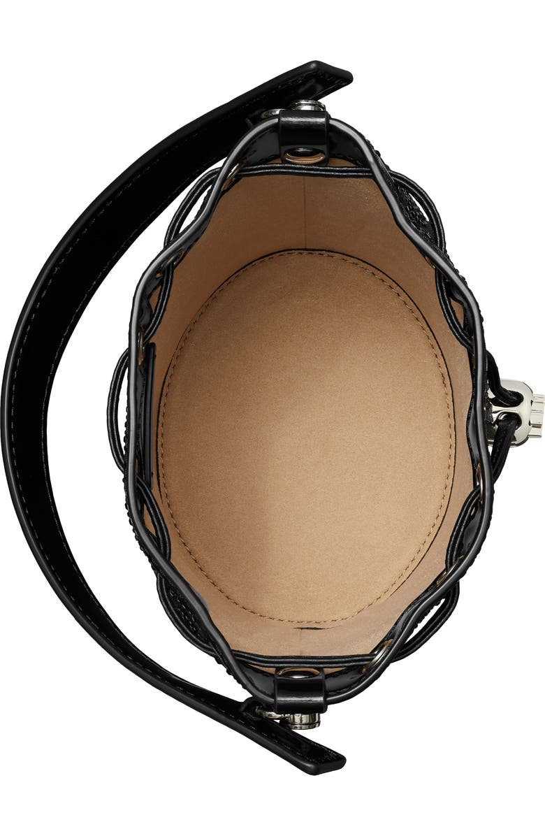 Tory Burch Mini T Monogram Hot Fix Bucket Bag, Alternate, color, Black