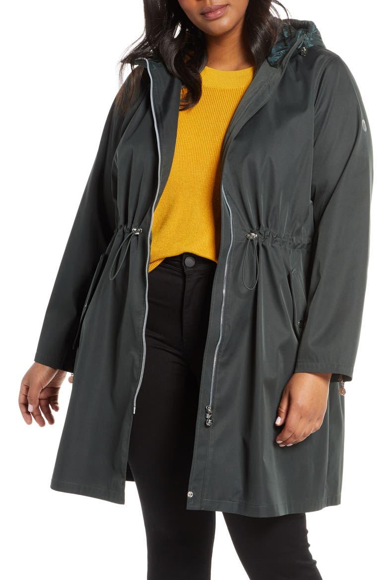 Quilted Hood Water Resistant Parka, Main, color, DARK JADE