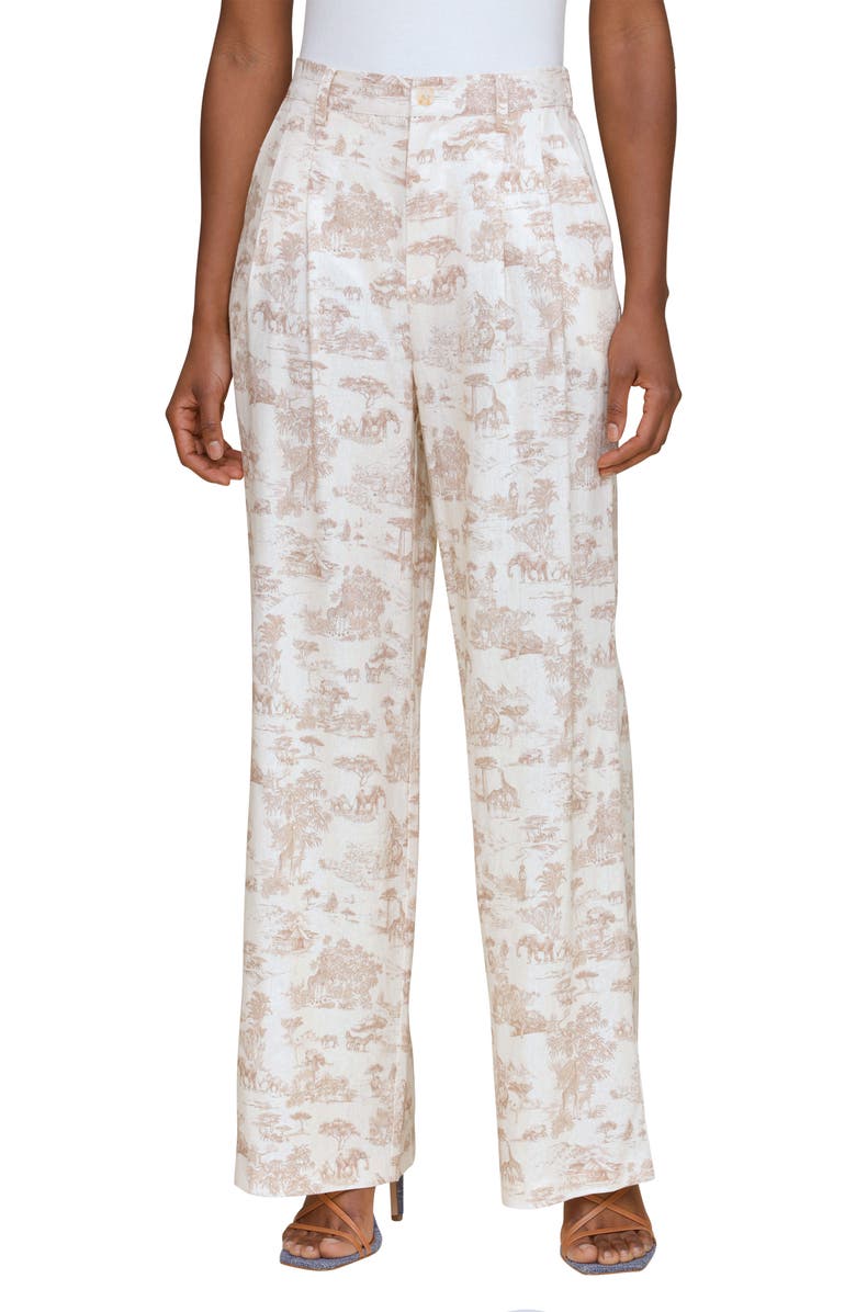 Avec Les Filles Allover Print Linen Blend Straight Leg Pants, Main, color, Savanna Toile Khaki