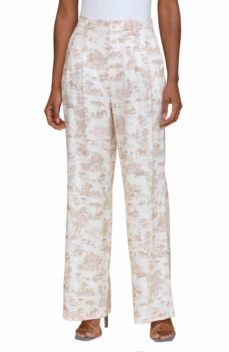 Avec Les Filles Allover Print Linen Blend Straight Leg Pants
