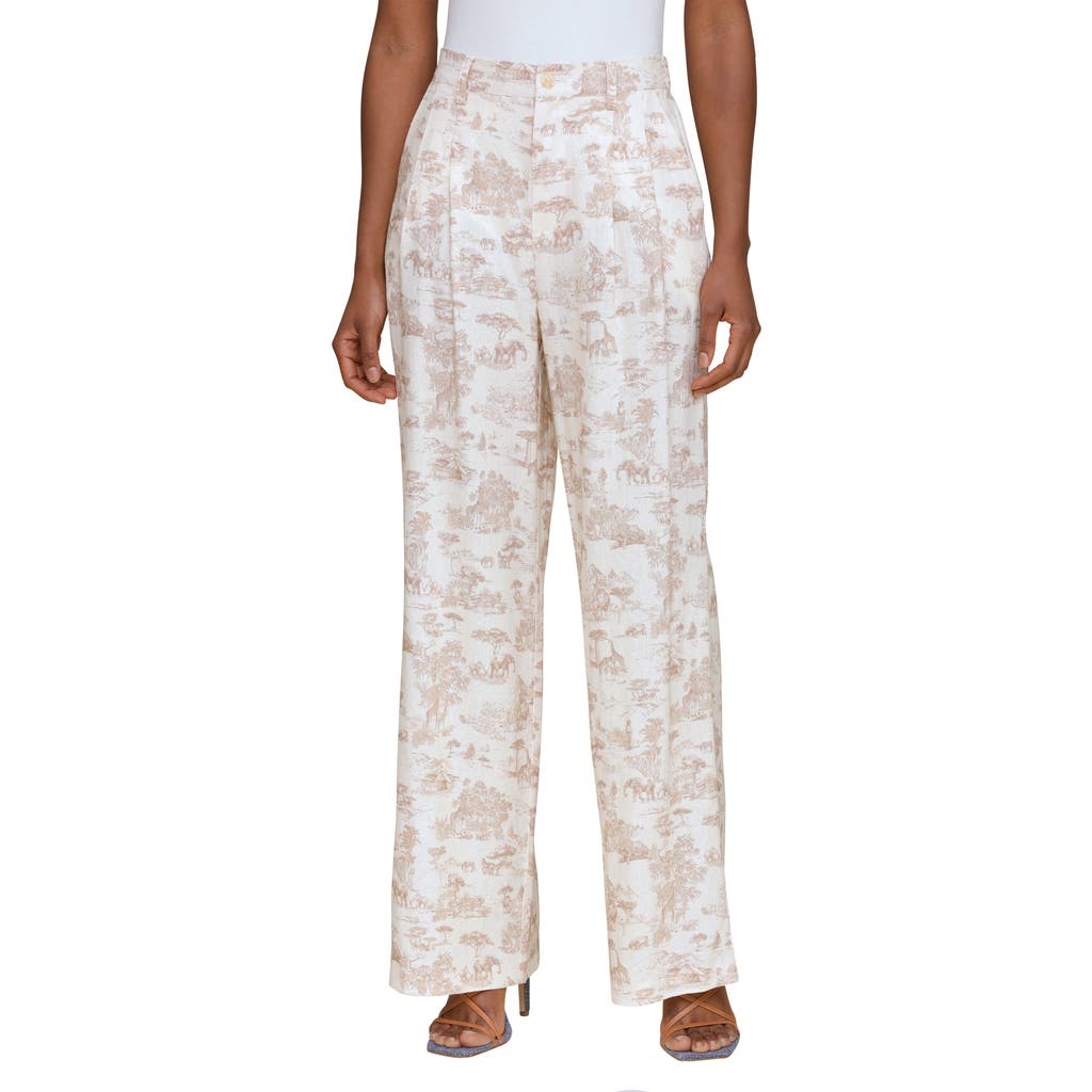 Avec Les Filles Allover Print Linen Blend Straight Leg Pants in Savanna Toile Khaki  product