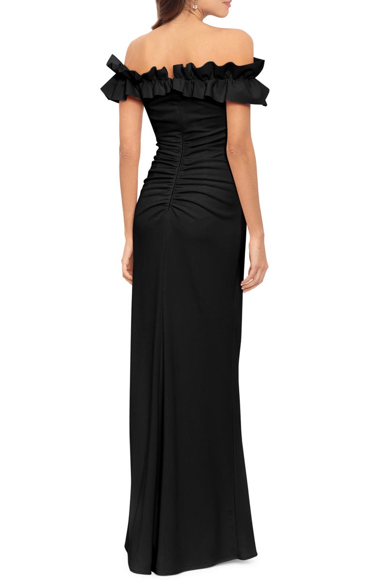 Xscape Evenings Ruffle Off the Shoulder Ruched Gown, Alternate, color,