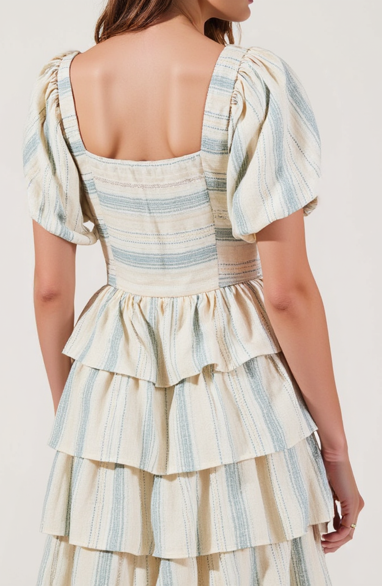 Modenaire Puff-Sleeve Tiered Maxi Dress with Smocked Bodice, Alternate, color, Beige