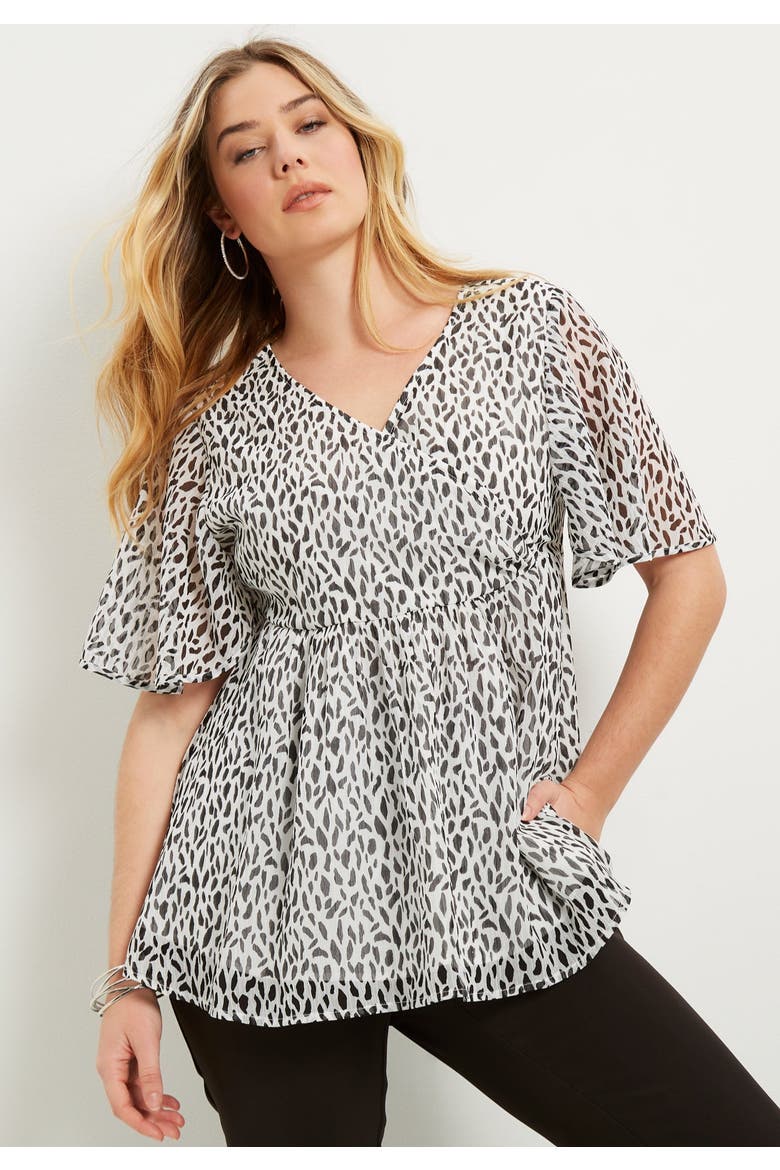Faux Wrap Fit-And-Flare Top, Alternate, color, BLACK ONYX