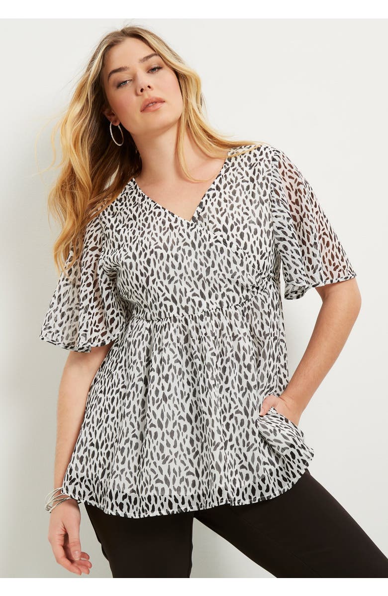 June + Vie Faux Wrap Fit-and-Flare Top, Alternate, color, Black Onyx