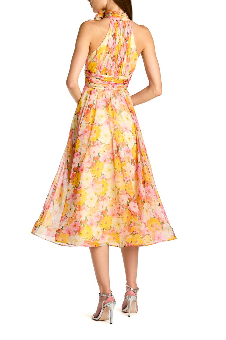 Printed Chiffon Mock Neck Sleeveless Midi Dress, Alternate, color, Yellow Multi