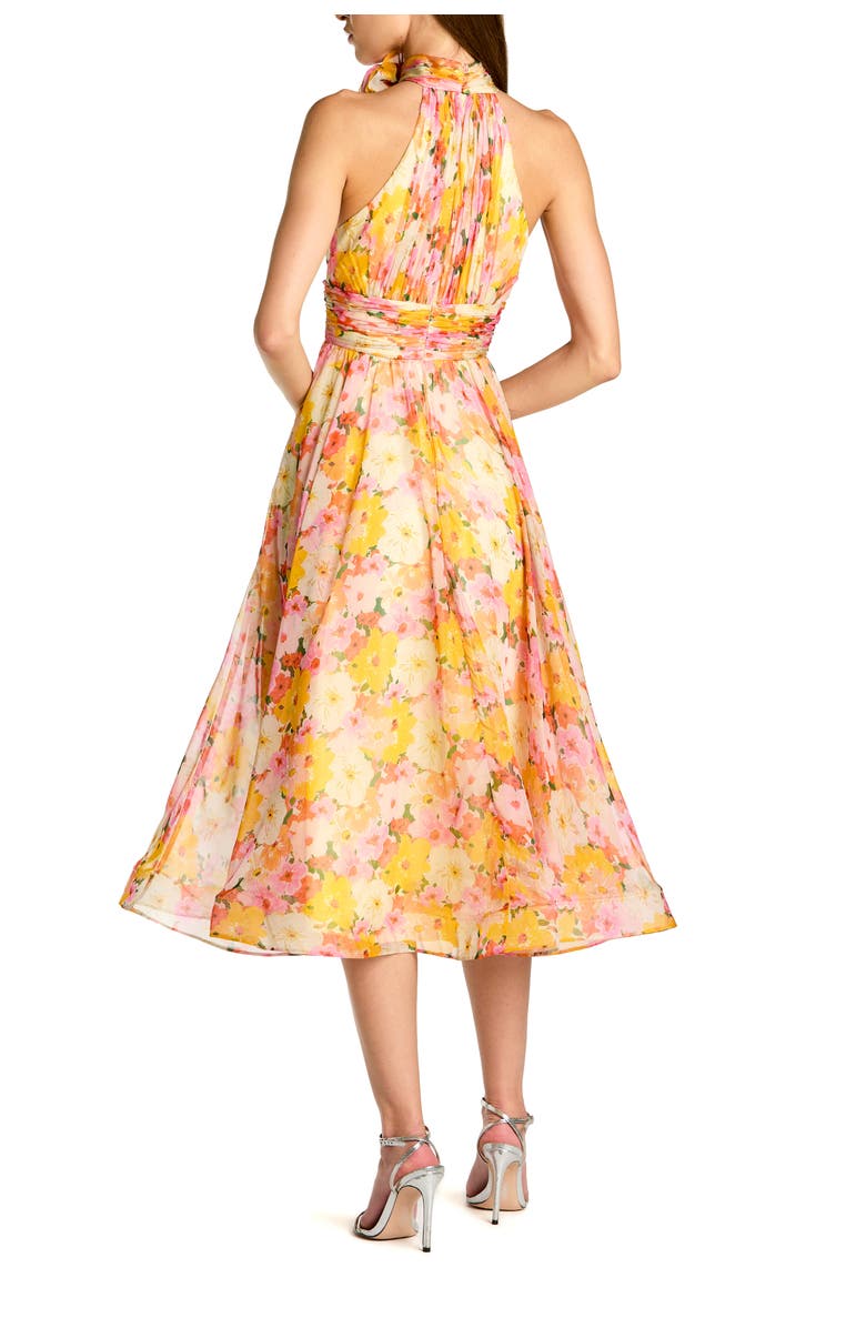 Mac Duggal Printed Chiffon Mock Neck Sleeveless Midi Dress, Alternate, color, Yellow Multi