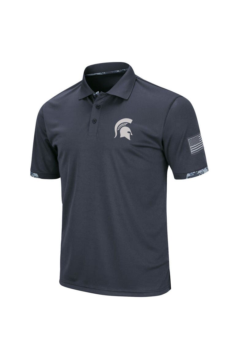 Men's Colosseum Charcoal Michigan State Spartans Big & Tall OHT Military Appreciation Digital Camo Polo, Alternate, color, Charcoal