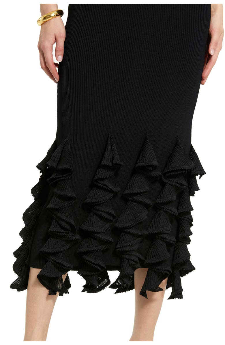 Mac Duggal Rib Knit Sleeveless Ruffle Hem Midi Dress, Alternate, color, Black