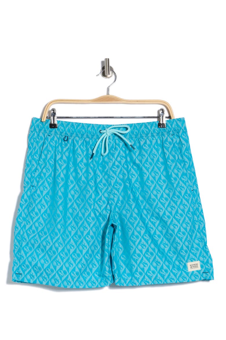 Diamond Ampersand Jacquard Swim Trunks, Alternate, color, TAHITIAN TEAL