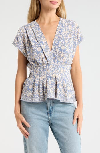 MAX STUDIO V-Neck Short Sleeve Pleated Top | Nordstromrack