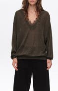 BIMBA Y LOLA Long Wool Blend Lace Trim Sweater