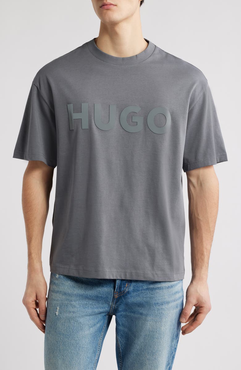 HUGO Logo Cotton Graphic T-Shirt, Main, color, Open Grey