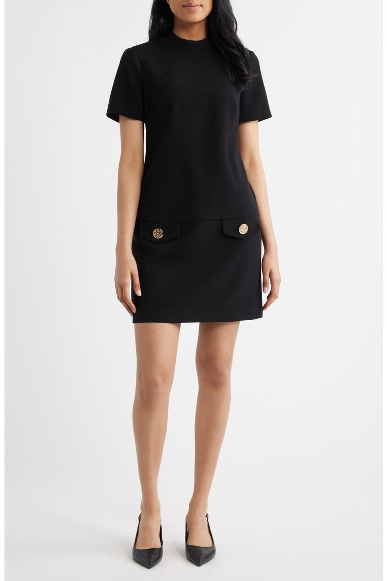 Stretch Mock Neck Dress, Main, color, BLACK