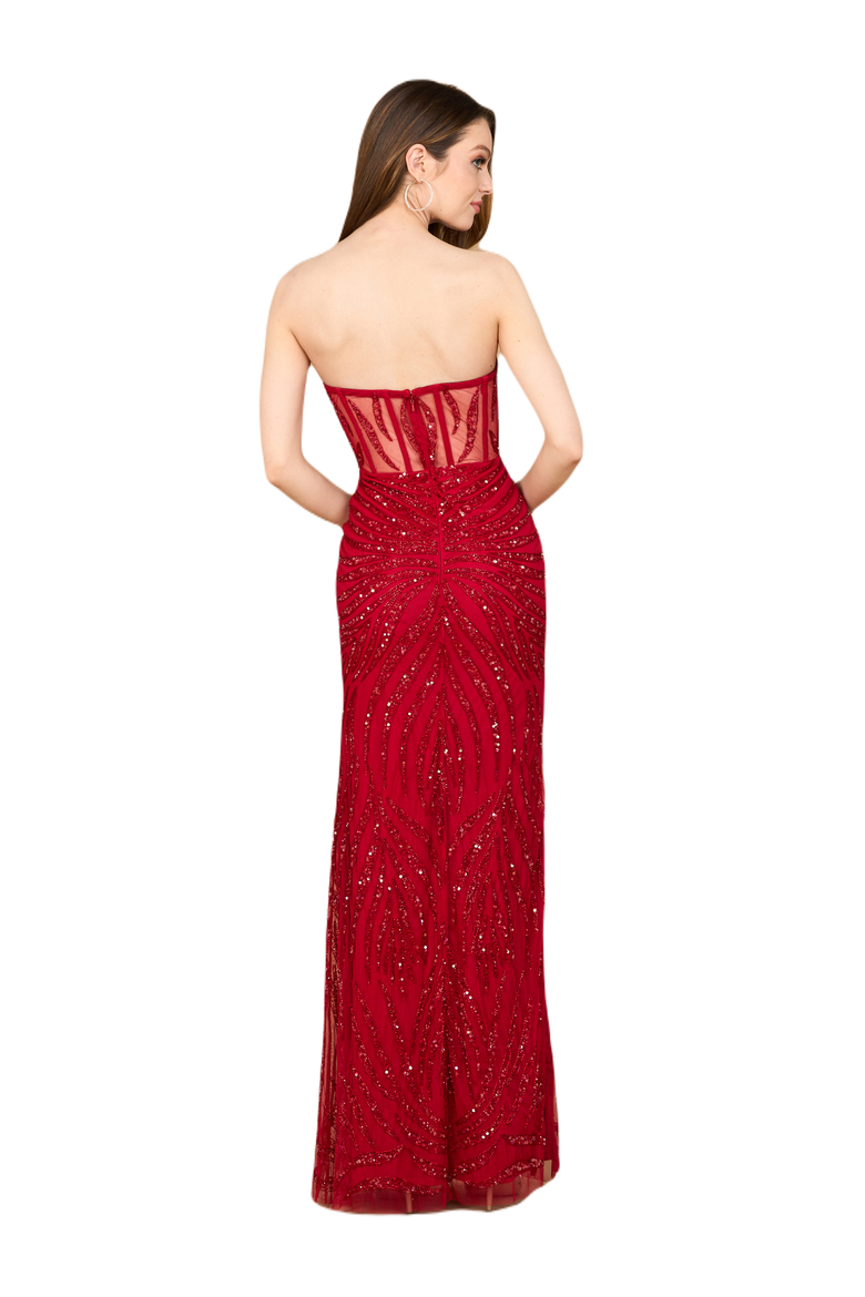 Beaded Corset Prom Dress with Slit, Alternate, color, Red