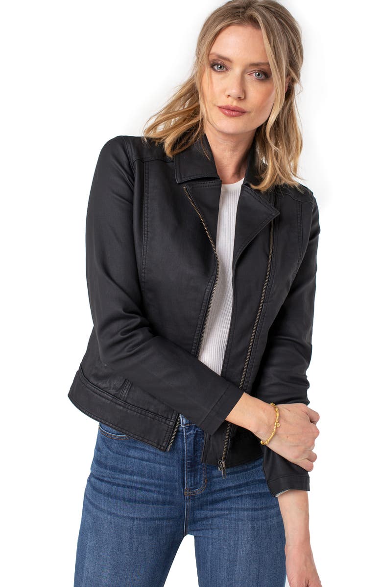 Liverpool Los Angeles Liverpool Clean Coated Denim Moto Jacket, Alternate, color,