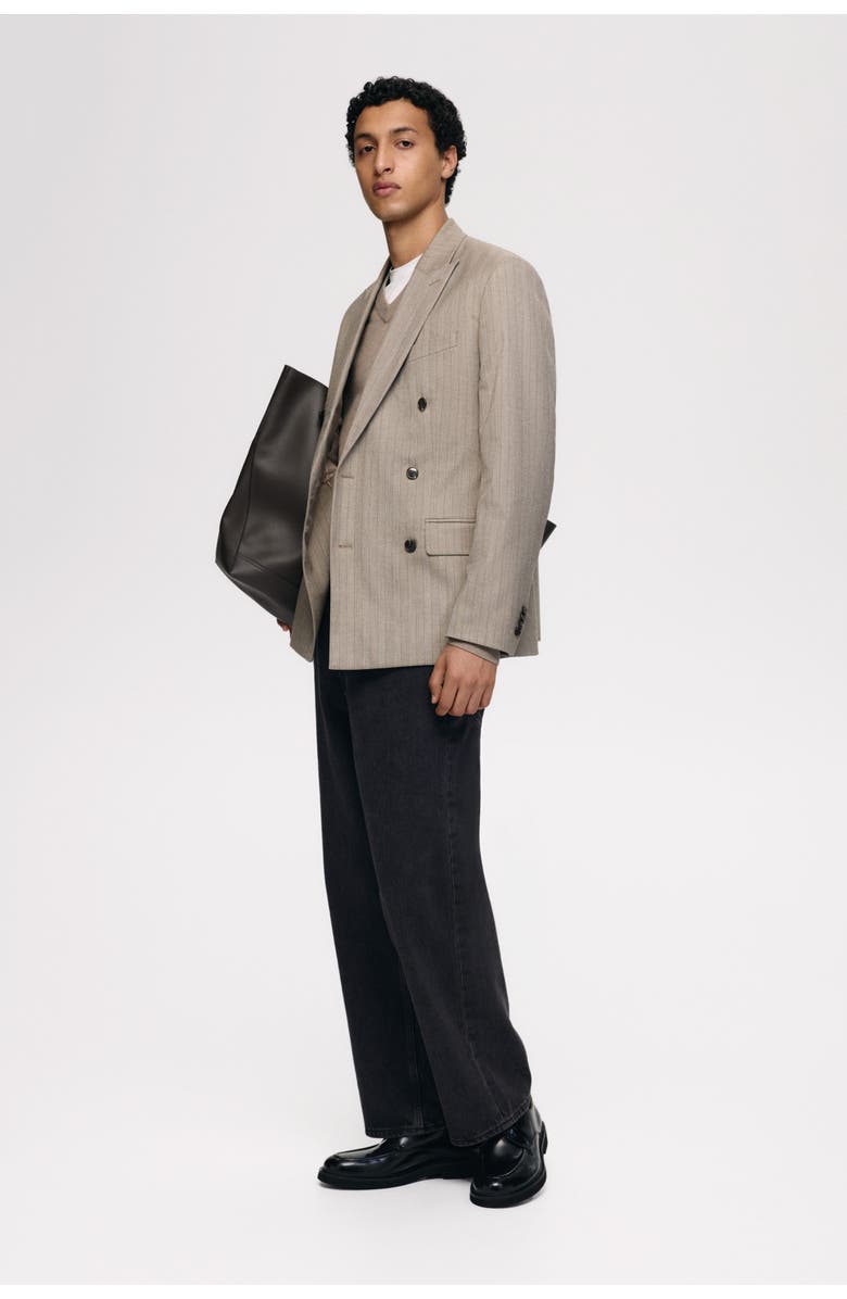 H&M Regular Fit Double-breasted Jacket, Alternate, color, Beige/Striped