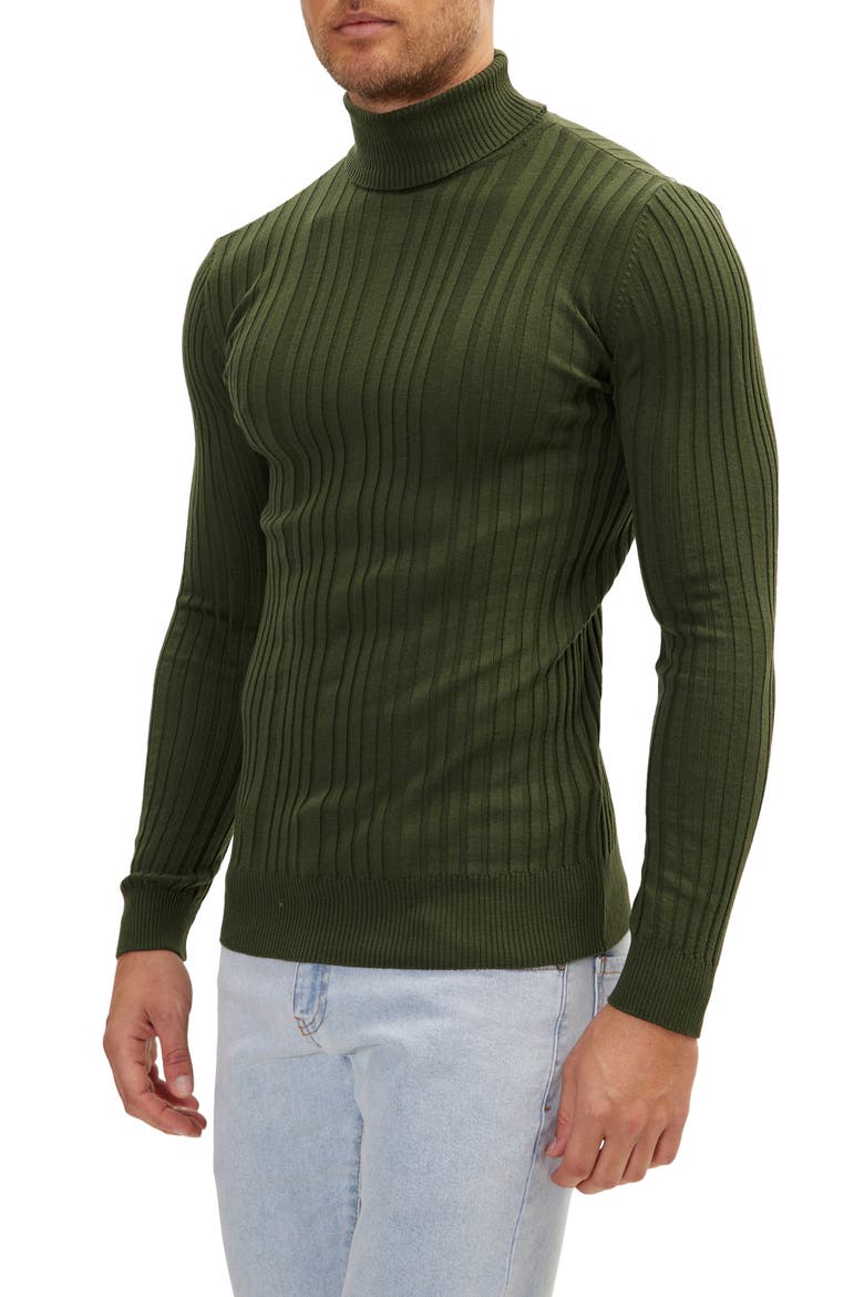 Roll Neck Rib Knit Sweater, Alternate, color, KHAKI