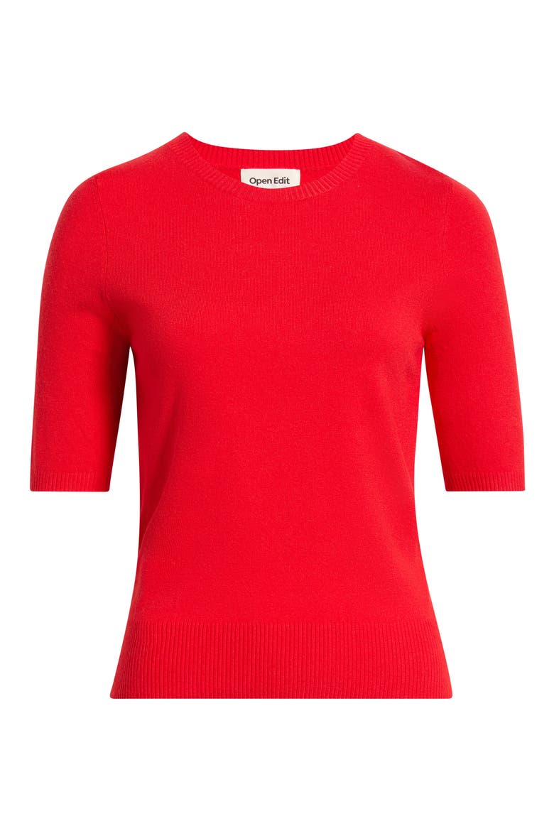 Elbow Sleeve Crewneck Sweater, Alternate, color, RED RUSH