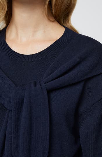 Scarf Accent Crewneck Sweater
