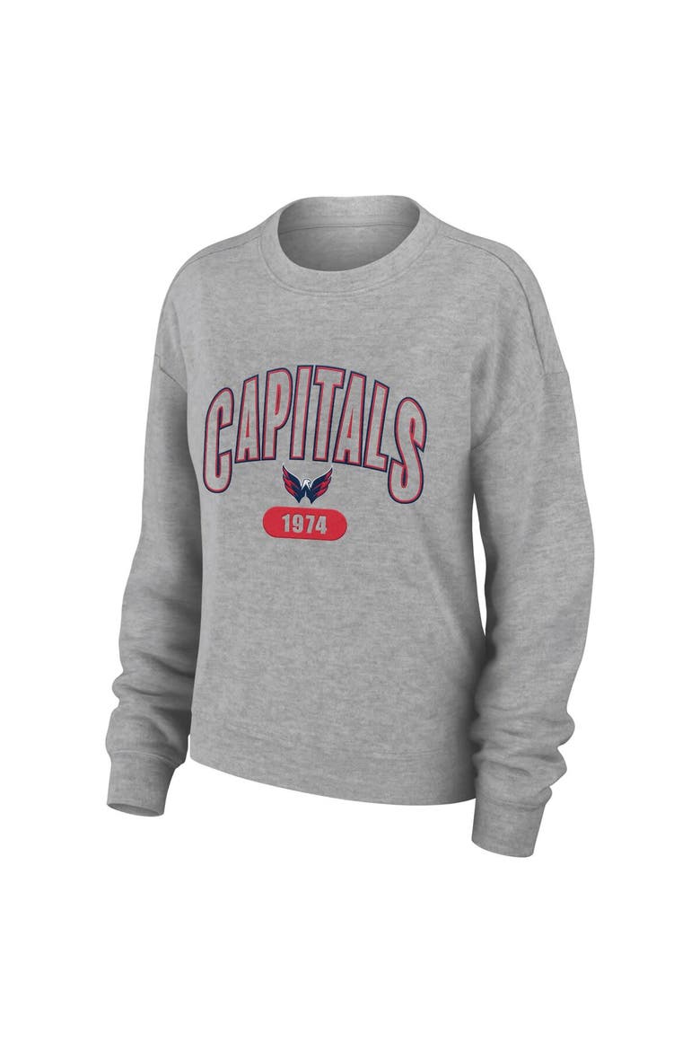 Women's WEAR by Erin Andrews Heather Gray Washington Capitals Knit Long Sleeve Tri-Blend T-Shirt & Pants Sleep Set, Alternate, color, Heather Gray