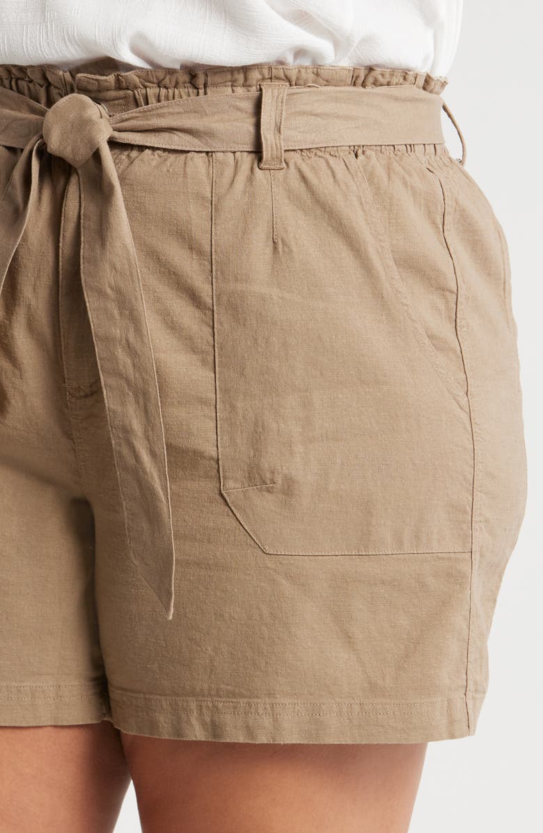 Wit & Wisdom Sky Rise Linen Blend Paperbag Shorts, Alternate, color, Portobello