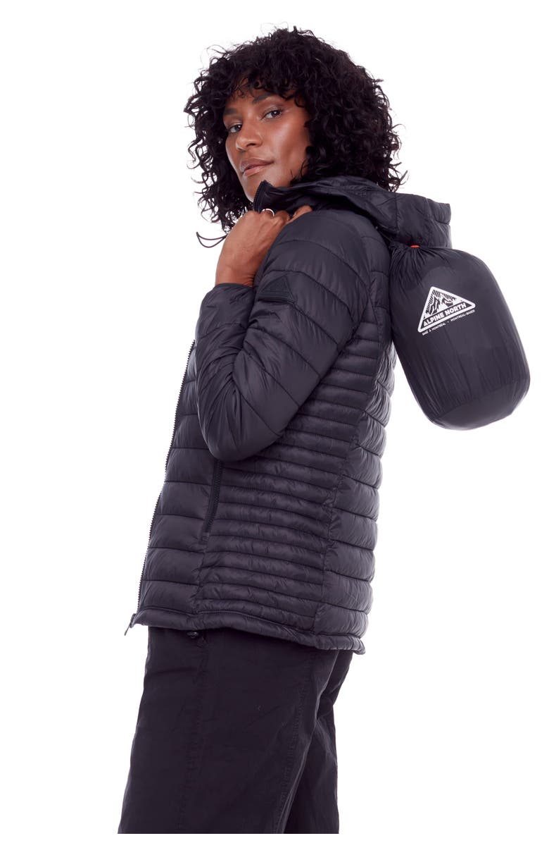 Alpine North YOHO LADIES - Vegan Down Lightweight Packable Puffer Jacket & Bag, Alternate, color, Black