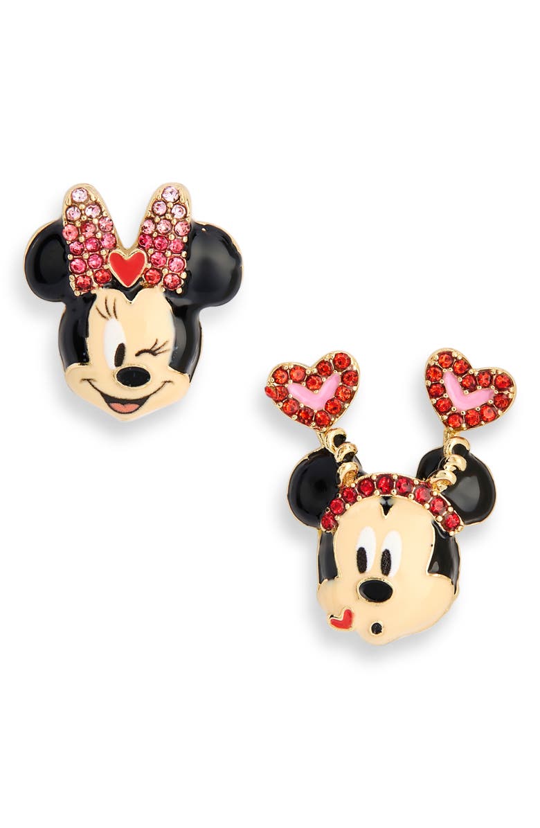 BaubleBar x Disney<sup>®</sup> Mickey & Minnie Mouse Valentine Mismatched Stud Earrings, Main, color, Red Multi