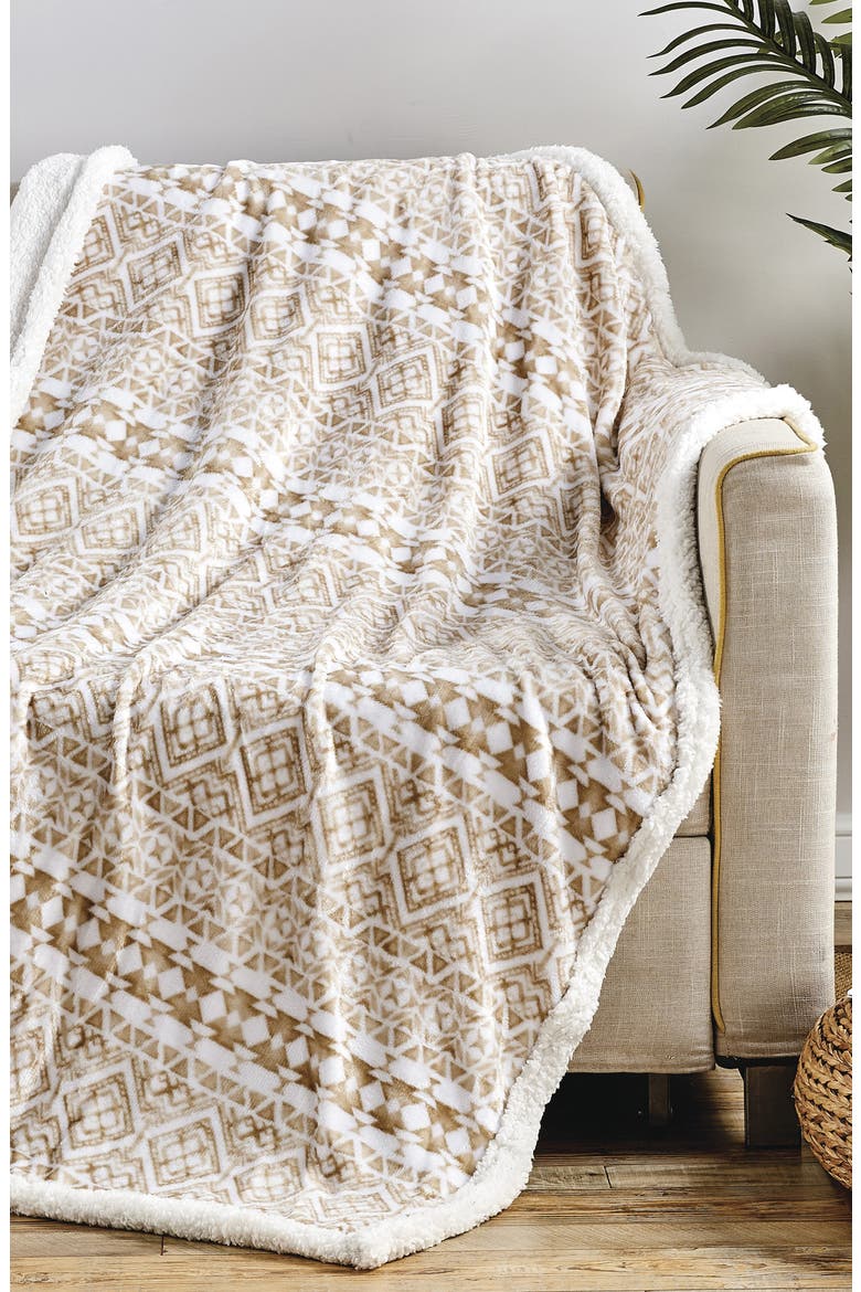 Tala Print Faux Shearling Throw Blanket, Main, color, BEIGE MULTI