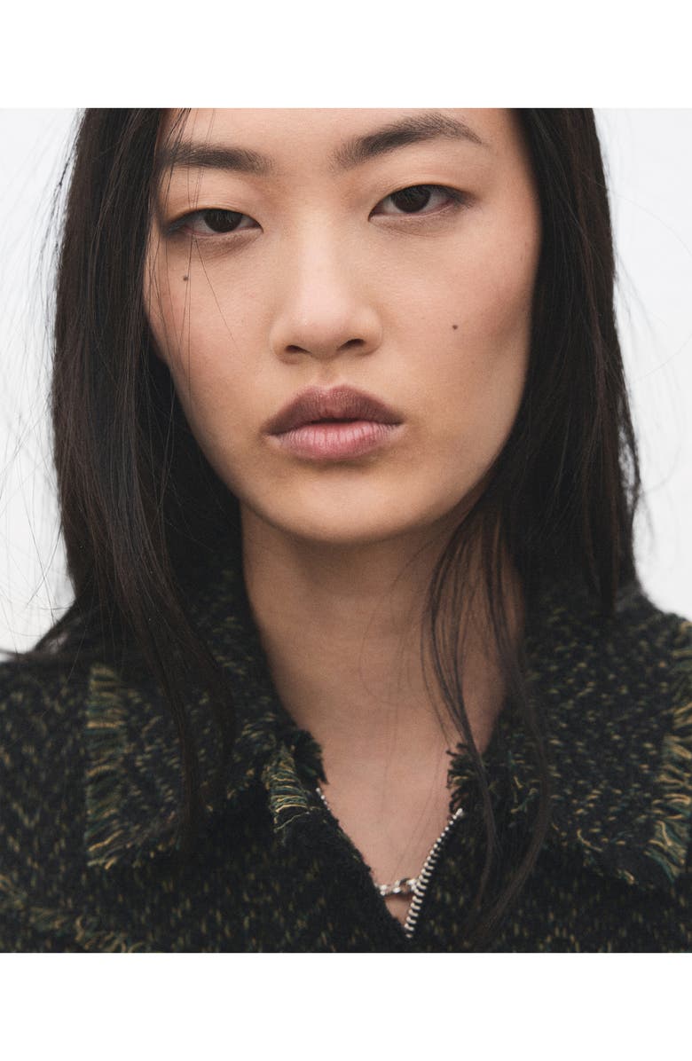 MANGO Zip Front Tweed Jacket, Alternate, color, Green