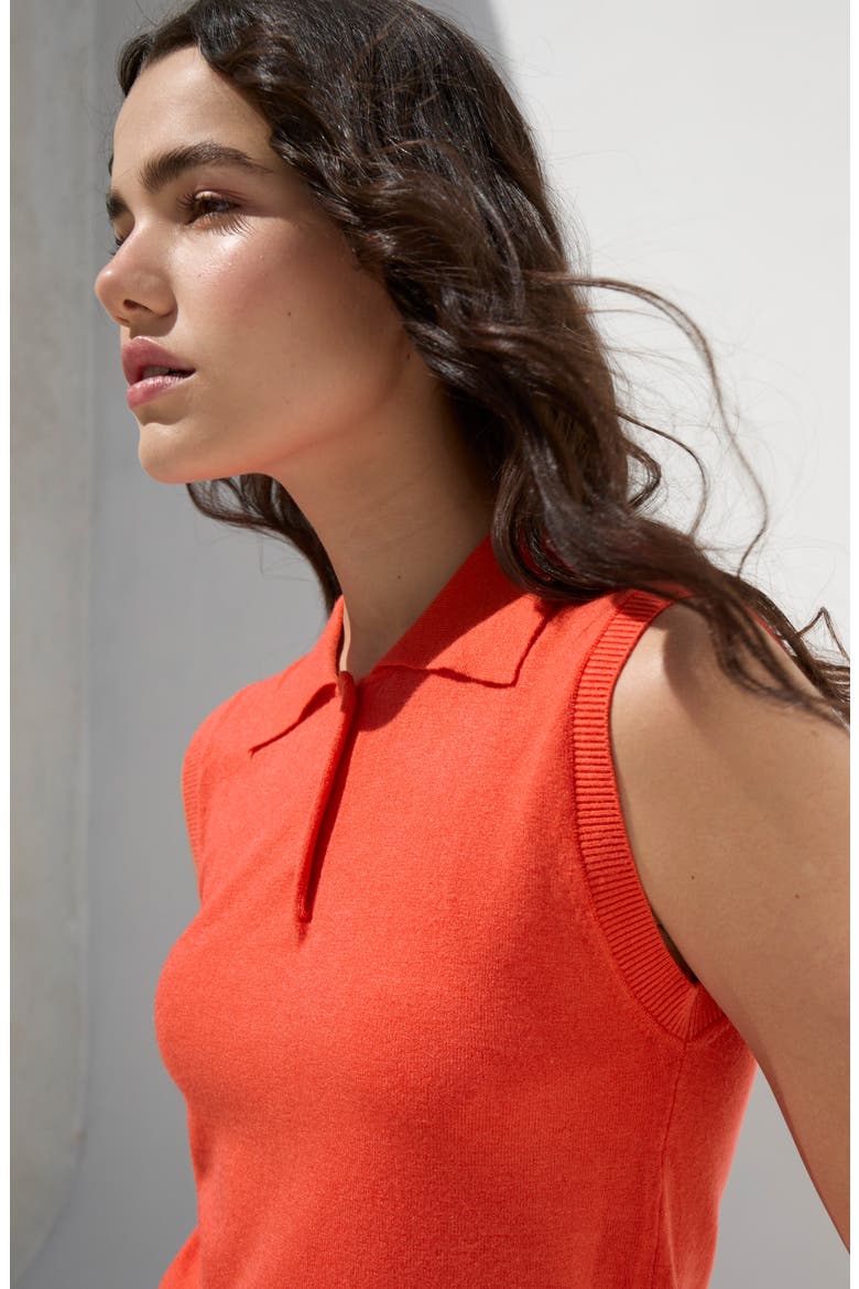 Cassio Sleeveless Polo Sweater, Alternate, color, RED