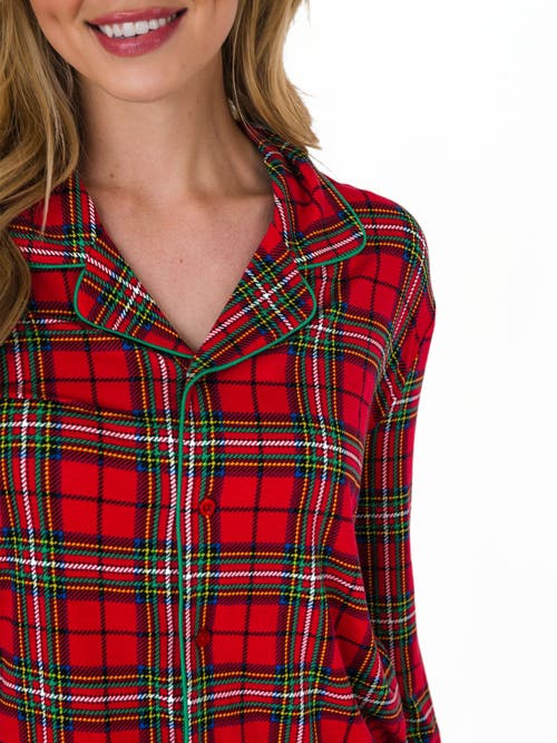 Rufflebutts Softsnooze Adult Gender Inclusive Holiday Button Up Pajama Set In Red