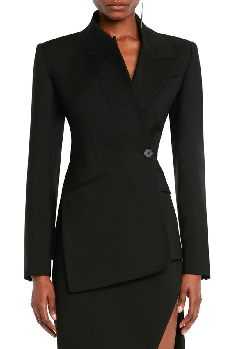 McQueen Asymmetric Wool & Mohair Blazer, Main, color, 