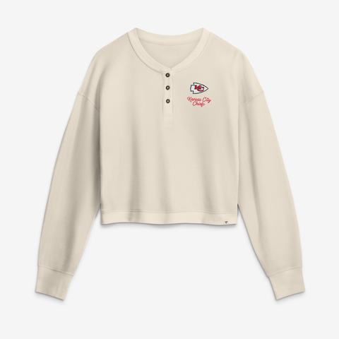 Women's Fanatics Cream Kansas City Chiefs Relaxed Cropped Long Sleeve Shirt