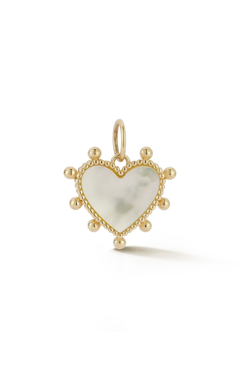 Ember Fine Jewelry 14K Yellow Gold Mother-of-Pearl Heart Charm Beaded Necklace, Alternate, color, Gold