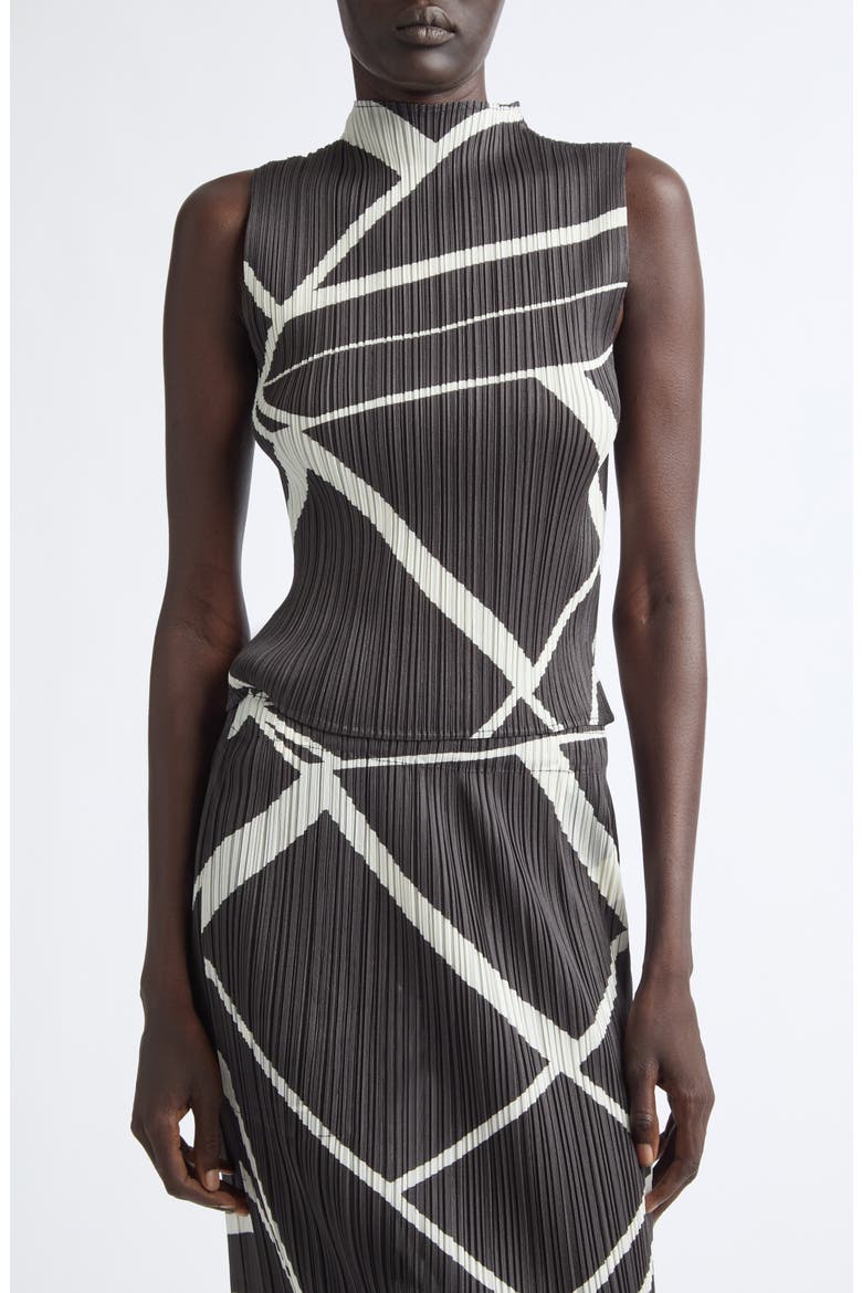 Fold Line Pleated Sleeveless Top, Main, color, CHARCOAL