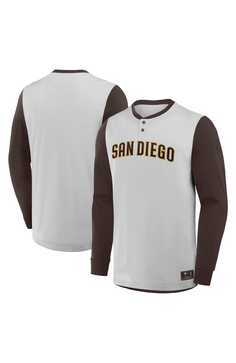 FANATICS Men's Fanatics Gray/Brown San Diego Padres Clubhouse Long Sleeve Henley Shirt, Main, color, Gray