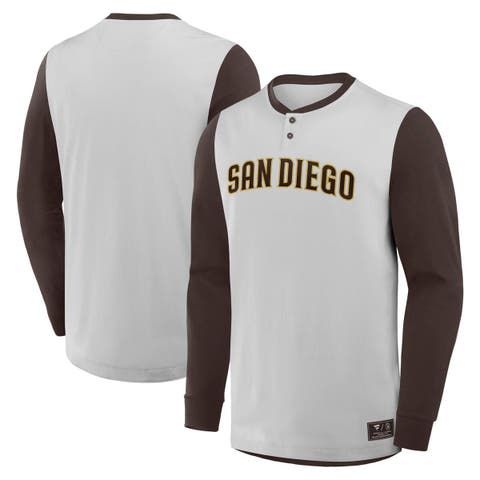 Men's Fanatics Gray/Brown San Diego Padres Clubhouse Long Sleeve Henley Shirt