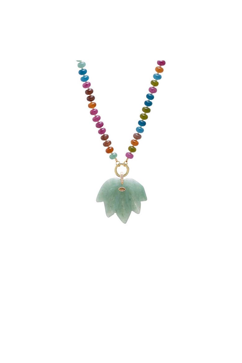Jade Green Leaf Pendant Beaded Clicker Necklace, Main, color, Jade Green