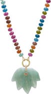 BY ADINA EDEN Jade Green Leaf Pendant Beaded Clicker Necklace