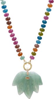 BY ADINA EDEN Jade Green Leaf Pendant Beaded Clicker Necklace
