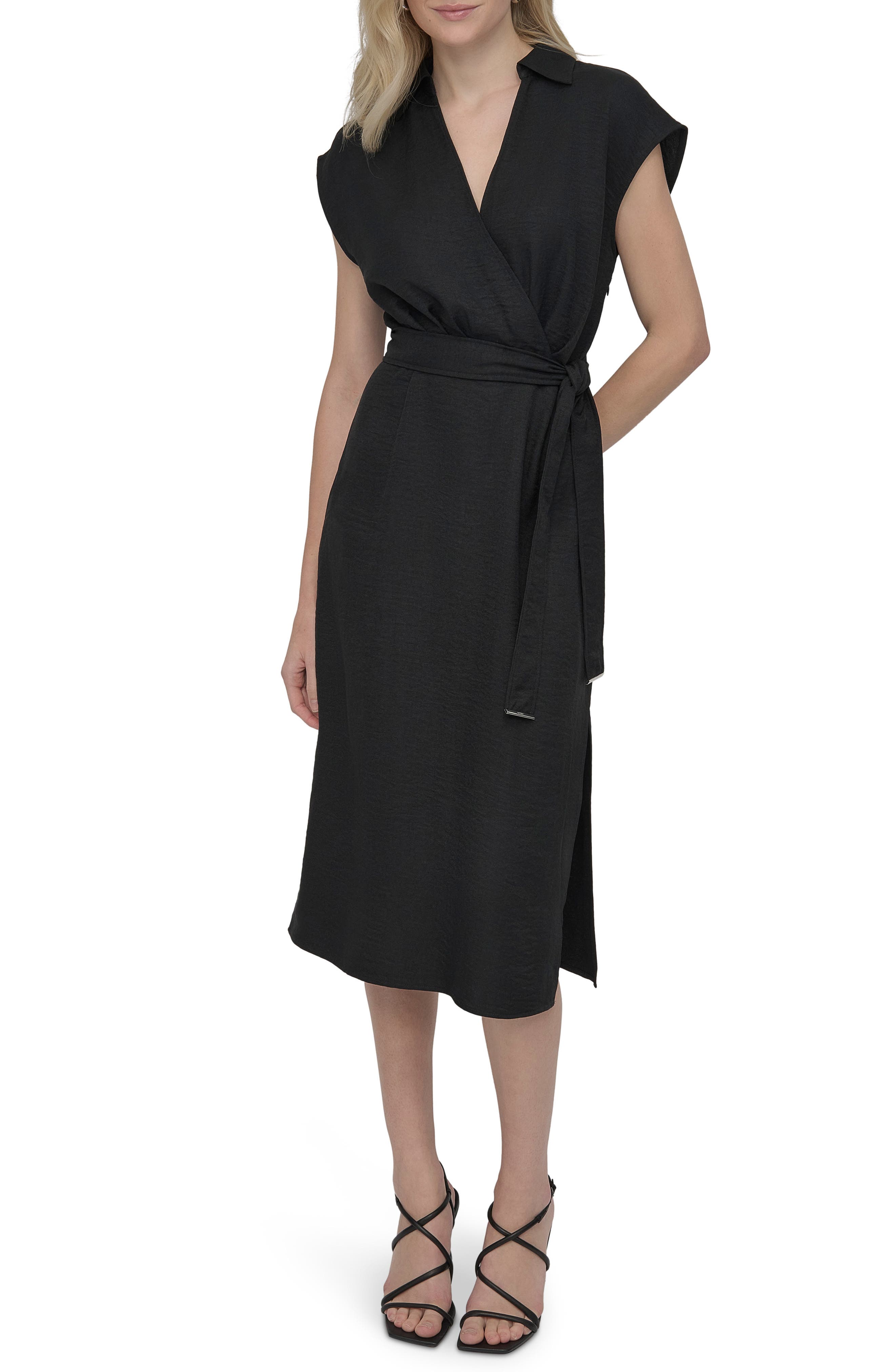 DKNY Faux Wrap Midi Dress